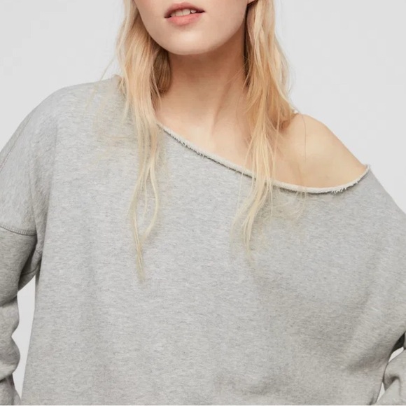 All Saints Light Gray Senia Off-the-Shoulder Sweater Small S M - Picture 3 of 9